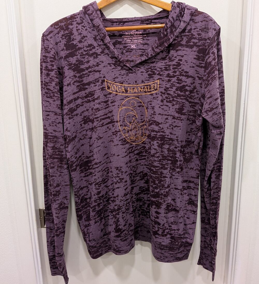 Funkyoga Womens XL Purple Burnout Hoodie Yoga Hanalei Hawaii Graphic Top